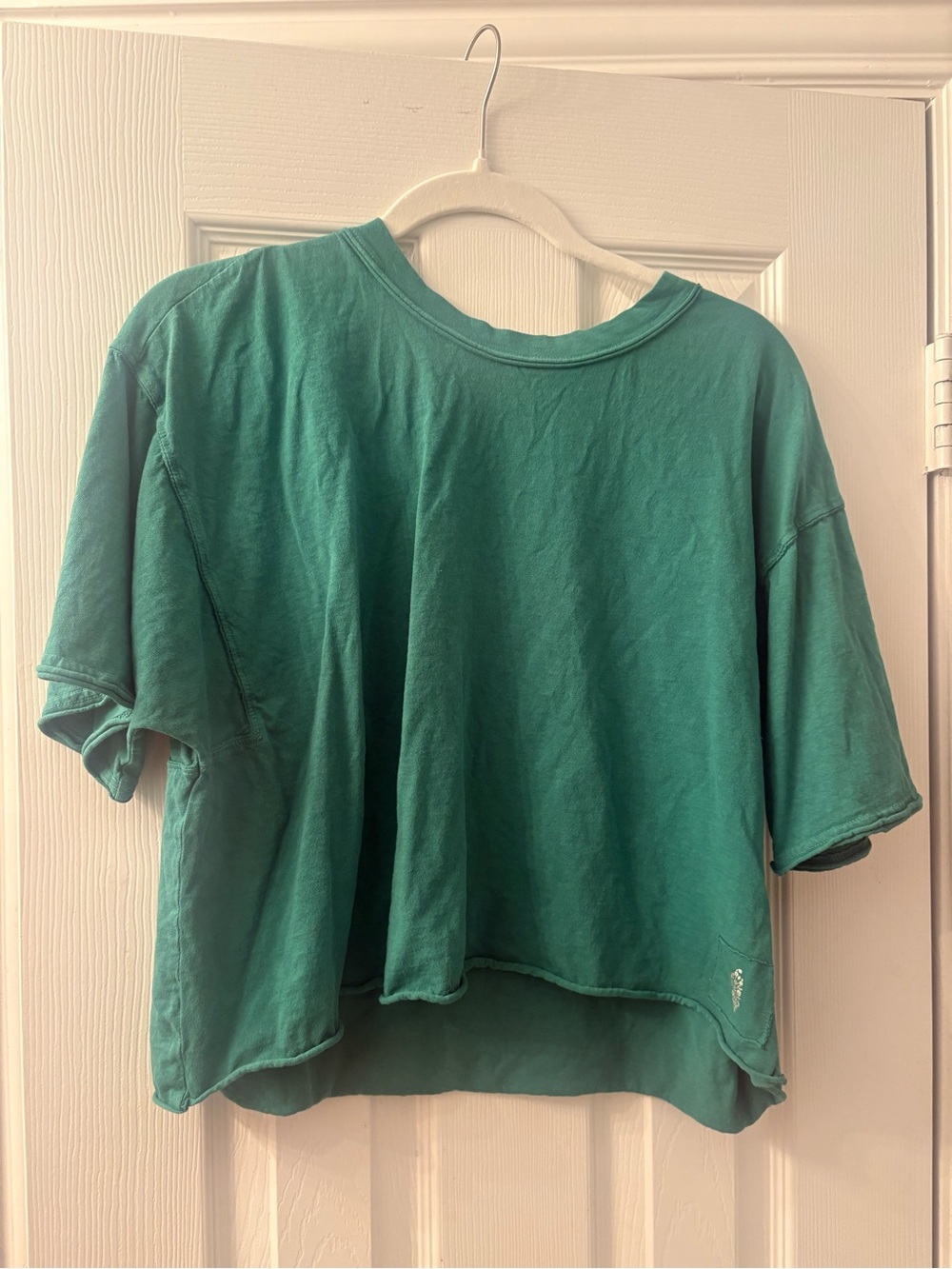 Free People Green Cropped Short Sleeve Tee